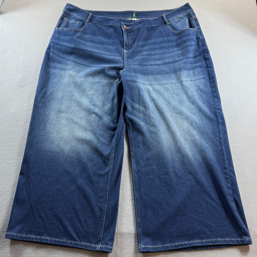 Halara Jeans Women 3X Blue Wide Leg High Rise Denim Culottes Casual 48x28
